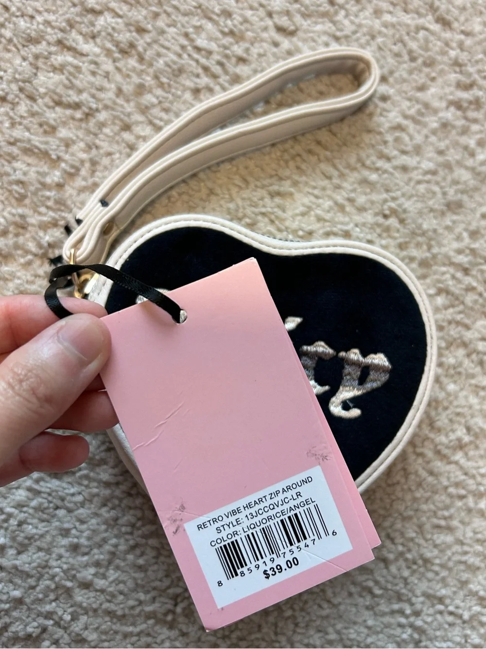 Juicy Couture Retro Vibe Velour Heart Zip-Around Wallet Wristlet Set 2 PCs Y2K